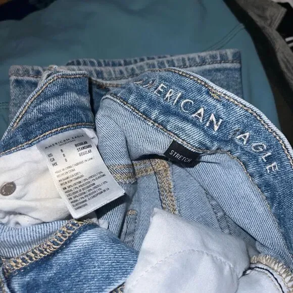 American Eagle jeans super distressed baggy pants straight boyfriend size 8 - Picture 5 of 5